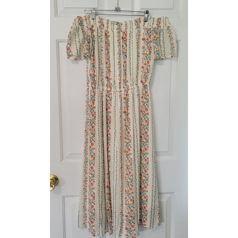 Old Navy Floral Off Shoulder Midi Dress XS Cream Boho Cottagecore Wedding Guest